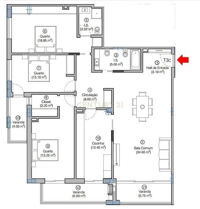 Apartamento T3 com varandas e Churrasqueira