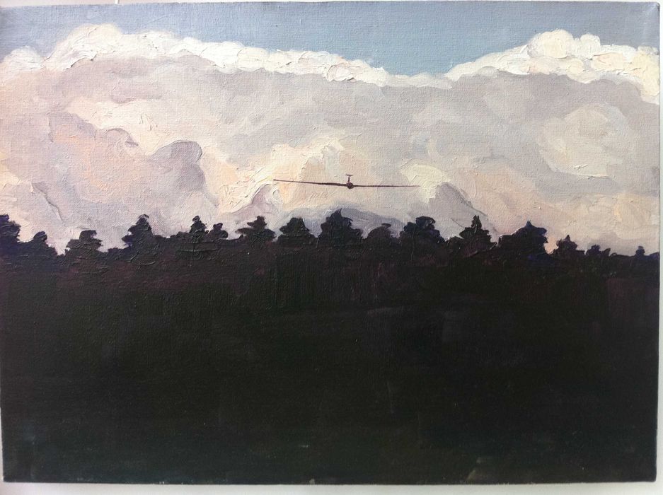 Szybowiec obraz olejny nieduży uroczy z głębią ładny widok Cichońska