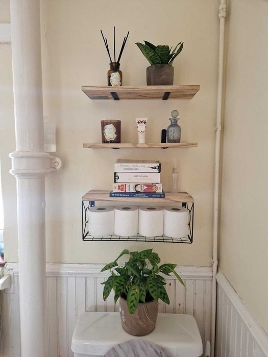 Zestaw 3 jasne półki łazienkowe do kuchni salonu komplet z koszykiem