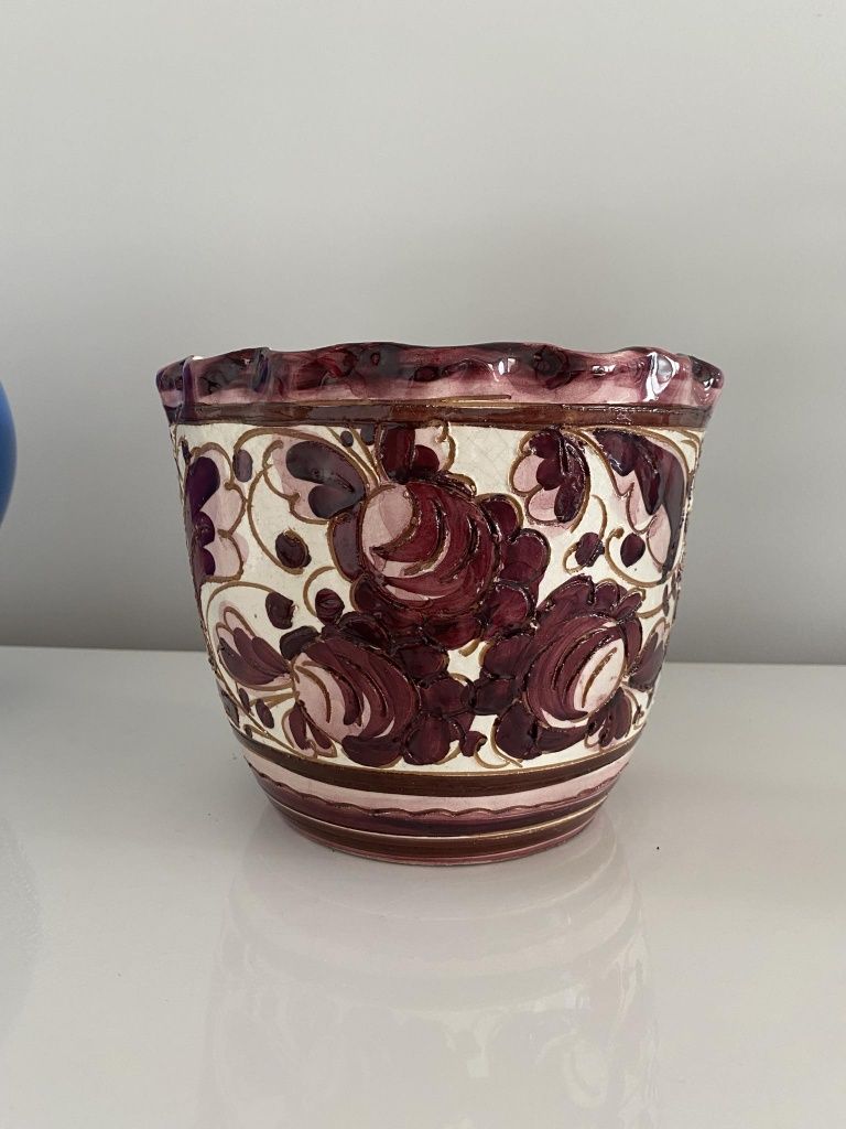 Ceramiczna doniczka ręcznie malowana vintage