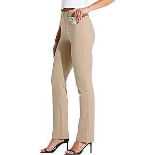 HDE Yoga Dress Pants for Women Straight Leg Pull On Pants with 8