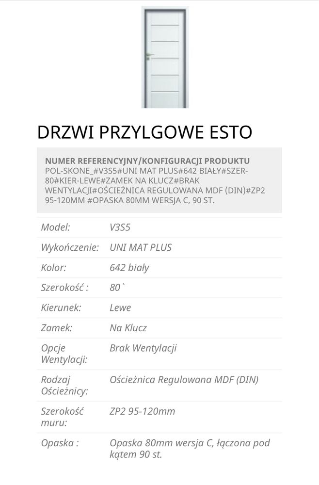 Nowe Drzwi z oscieżnicą pezprzylkowe Esto firmy Pol Skone