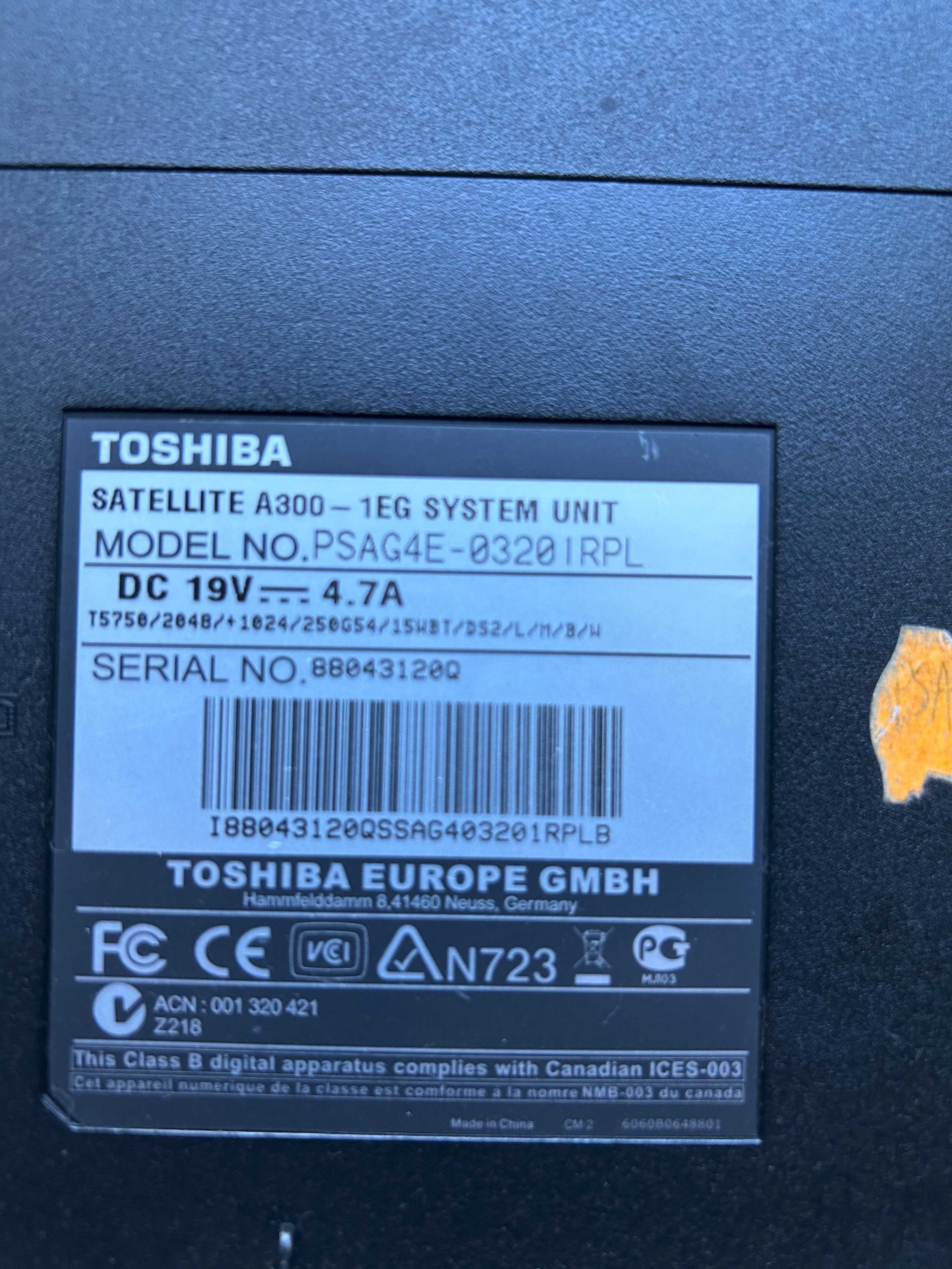 Toshiba Satellite A300-1EG PSAG4E-03201RPL uszkodzony