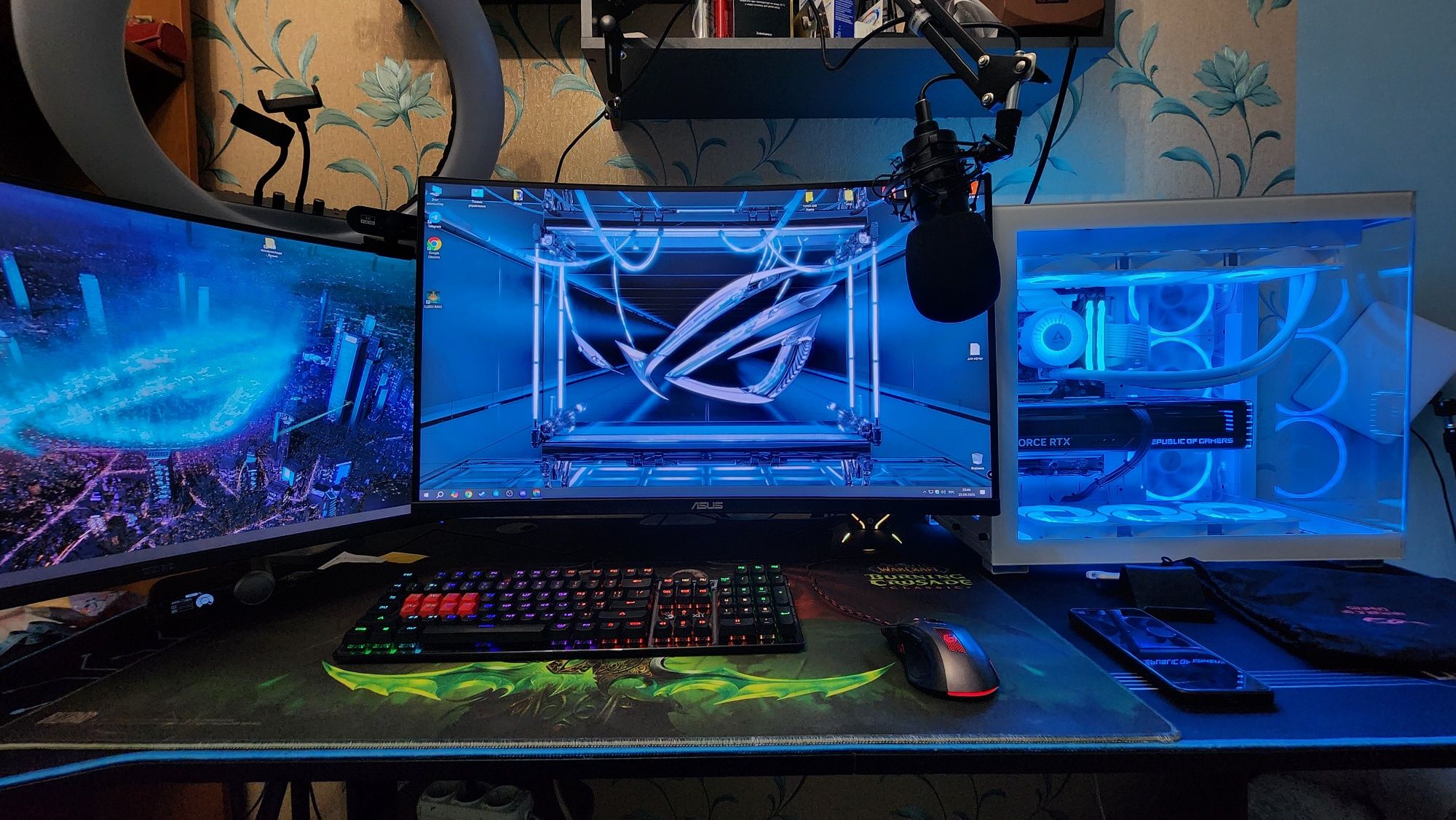 Игровой компьютер, asus rog strix 4080, 2 монитора,стол, клавиатура..