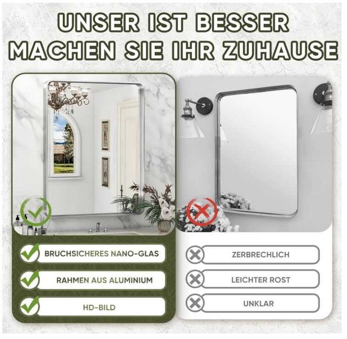 Wiszące lustro 60x90cm w metalowej ramie kolor srebrny
