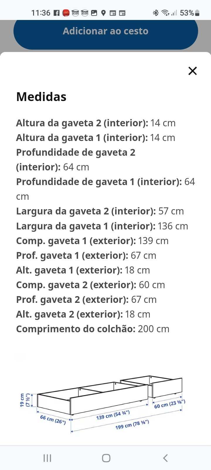 Gavetão de arrumação para cama 2 unidades