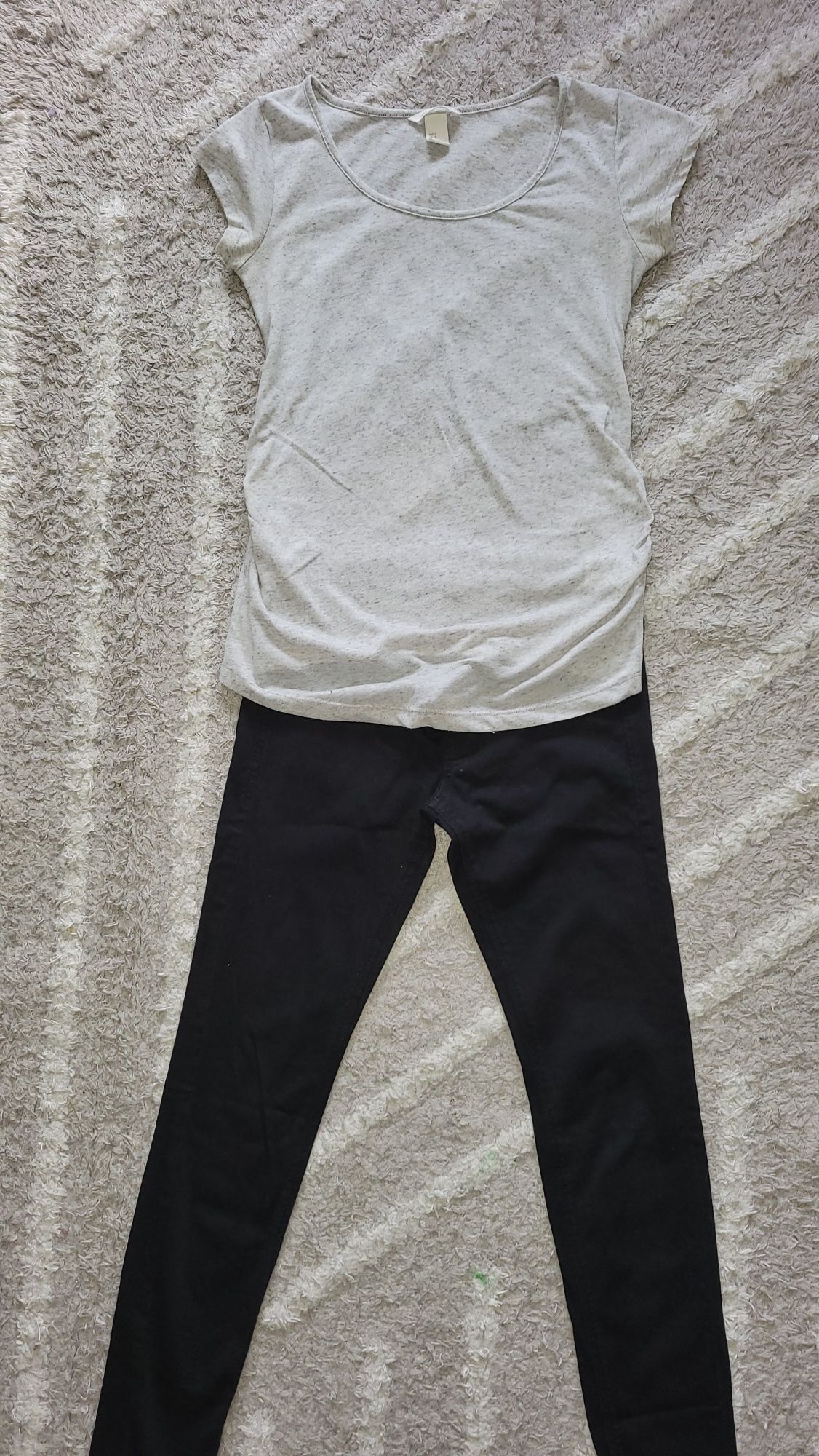 H&M MAMA czarne spodnie ciążowe koszulka ciążowa zestaw ciążowy