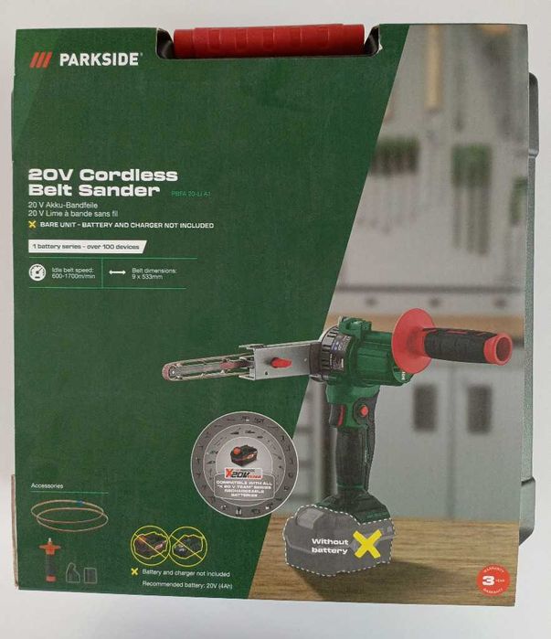 NOWY akumulatorowy pilnik taśmowy PARKSIDE PBFA 20-Li A1, 20 V