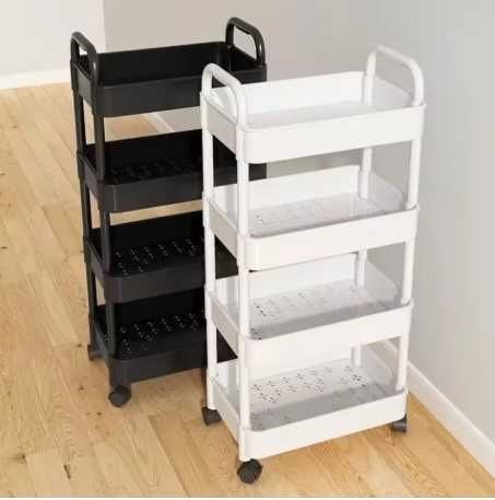 Біла та чорна полиця на коліщатках, органайзер на 4 та 5 полиць