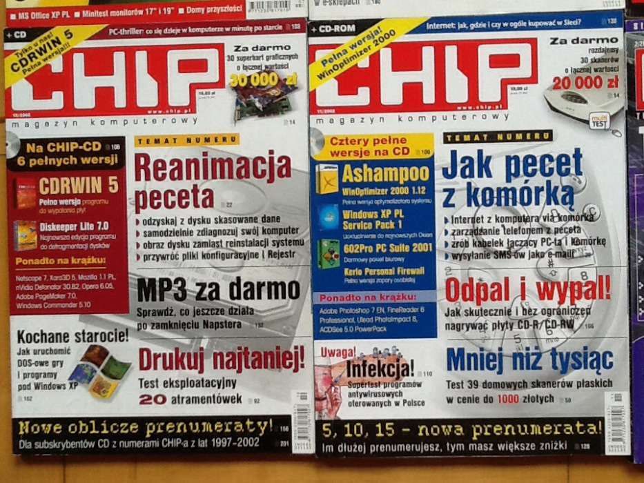 29 Czasopism CHIP magazyn komputerowy.Testy,technologie2001do2010 i cd