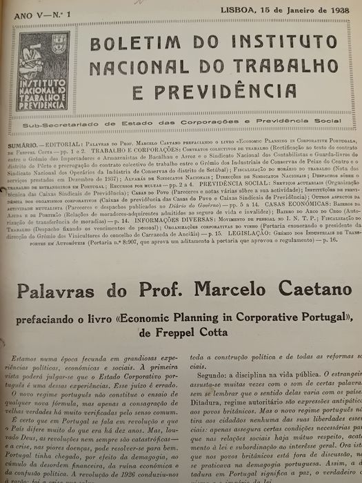 Boletim do Instituto Nacional do Trabalho e Providência " Estado Novo