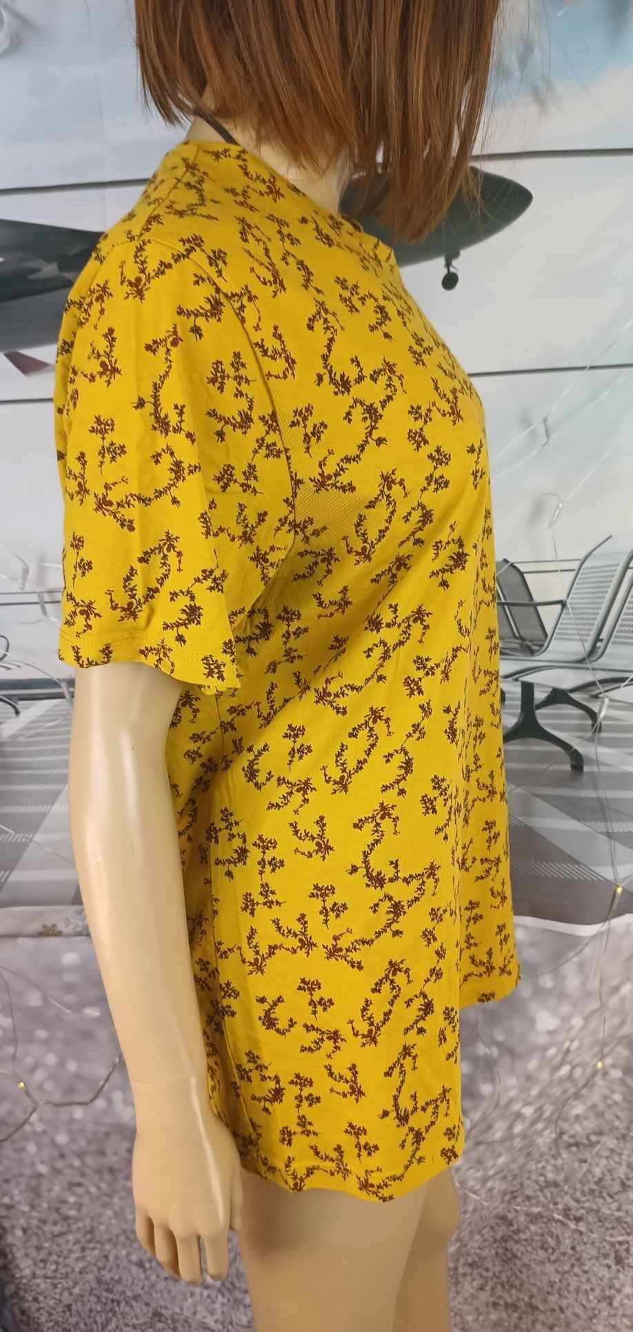 Bluzka męska/unisex bawełniana musztardowa w kwiatki, Reserved XXL