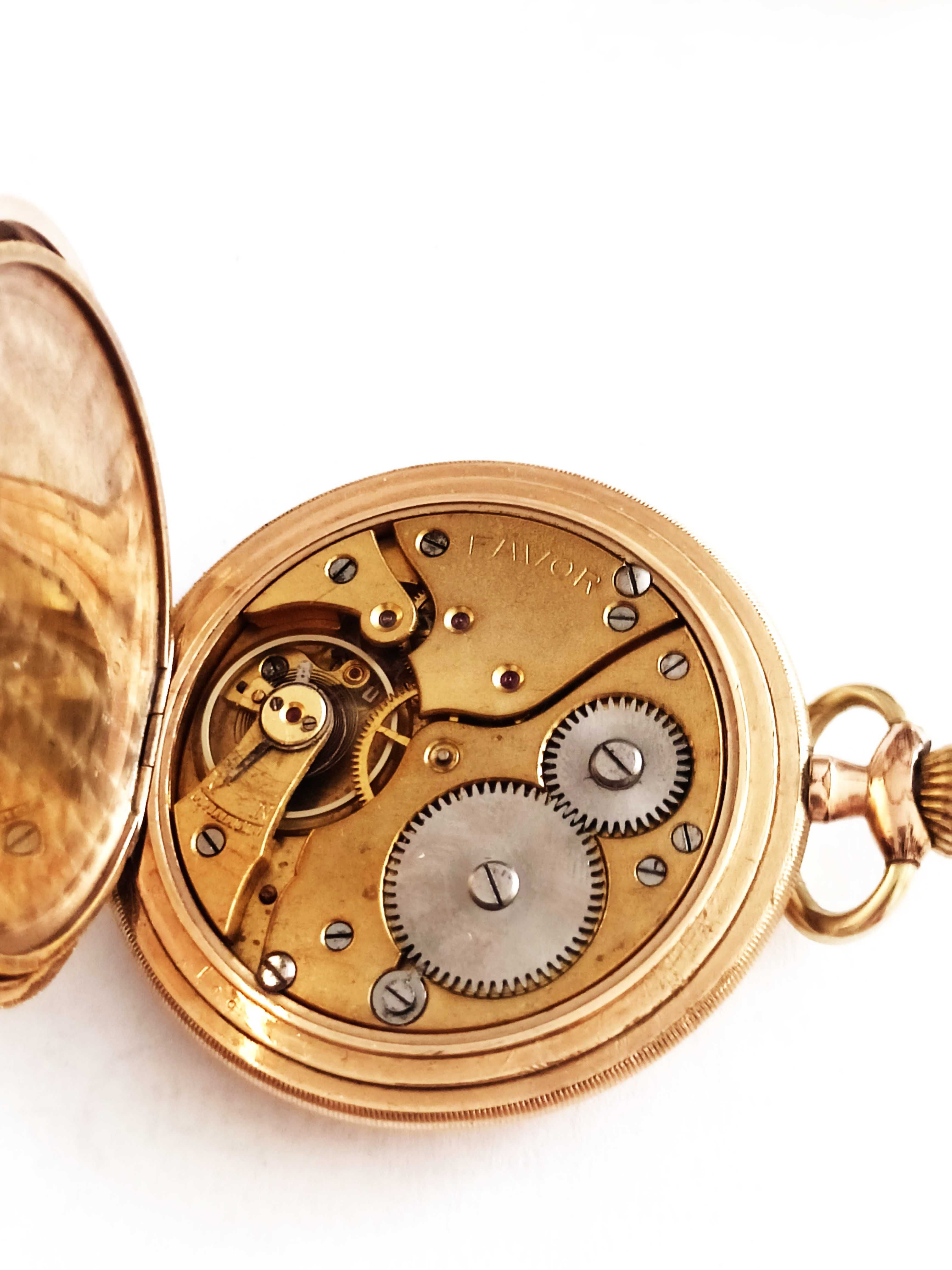 Zegarek kieszonkowy złocony 18K złotem marki FAVOR 100% sprawny