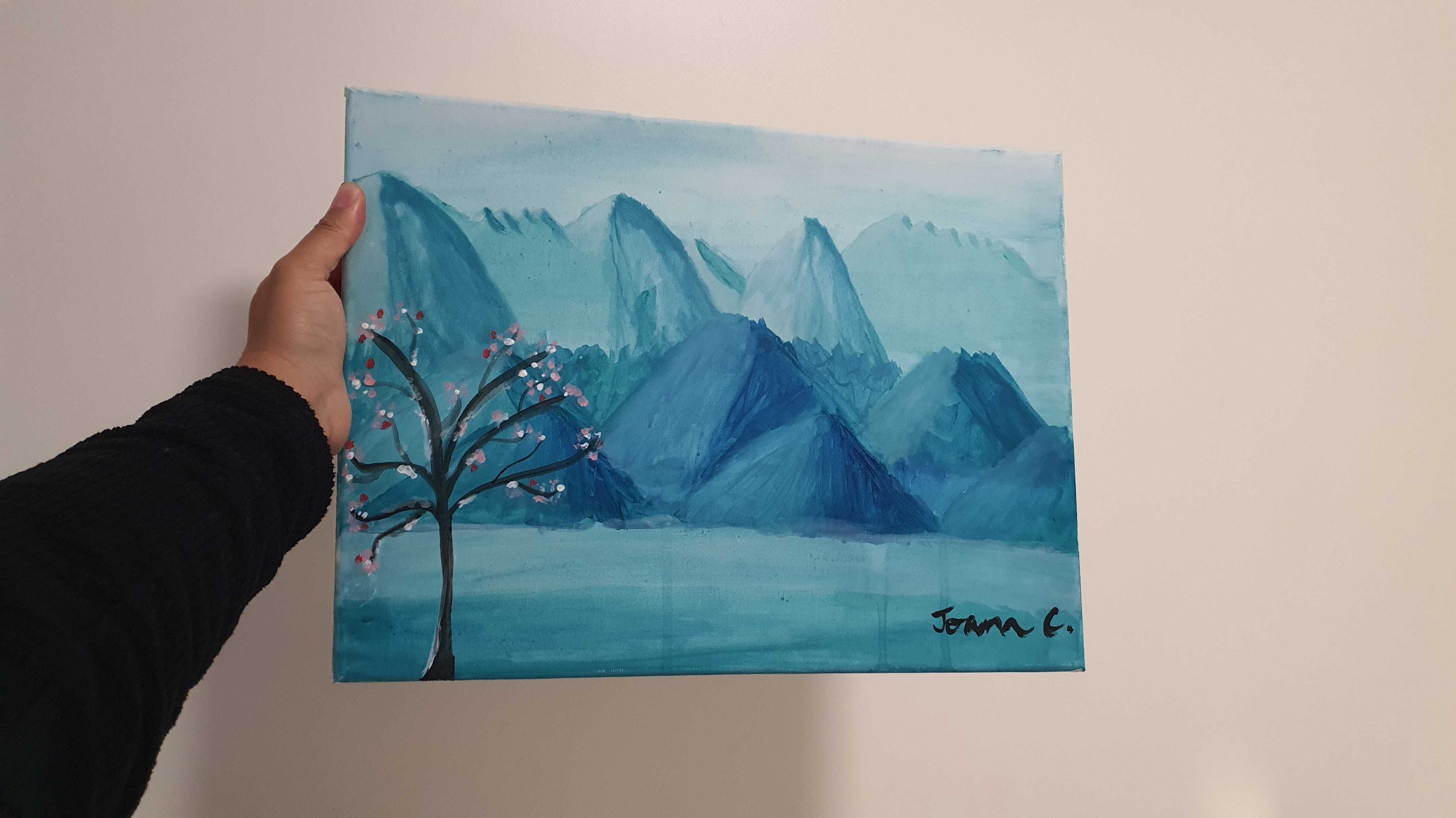 Quadro montanhas pintado à mão