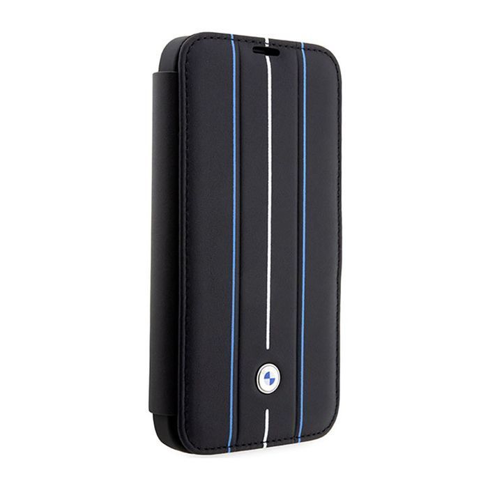 Bmw Booktype Leather Stamp Blue Lines - Etui Iphone 14 Pro (Czarny)