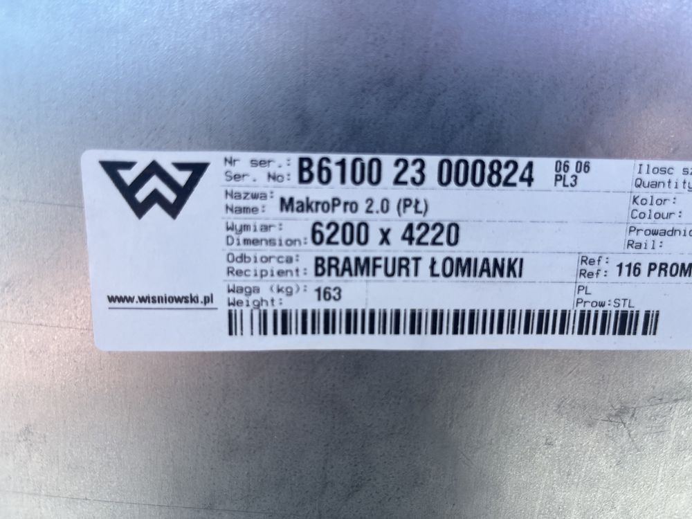Brama segmentowa Wisniowski 6200 x4200 grafit komplet psneli