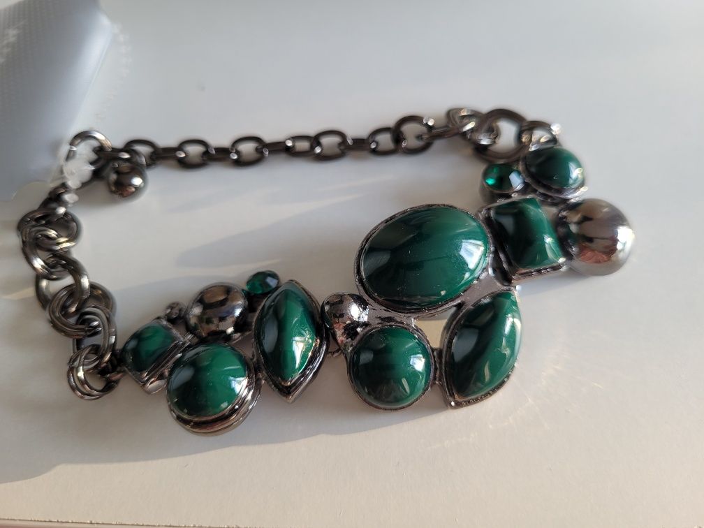 Bransoleta metal oksydowany zielone oczka biżuteria sztuczna