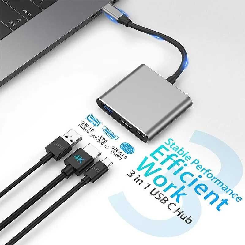 Адаптер HUB 3in1 USB-C to USB 3.0/HDMI/USB-C для Nintendo Switch