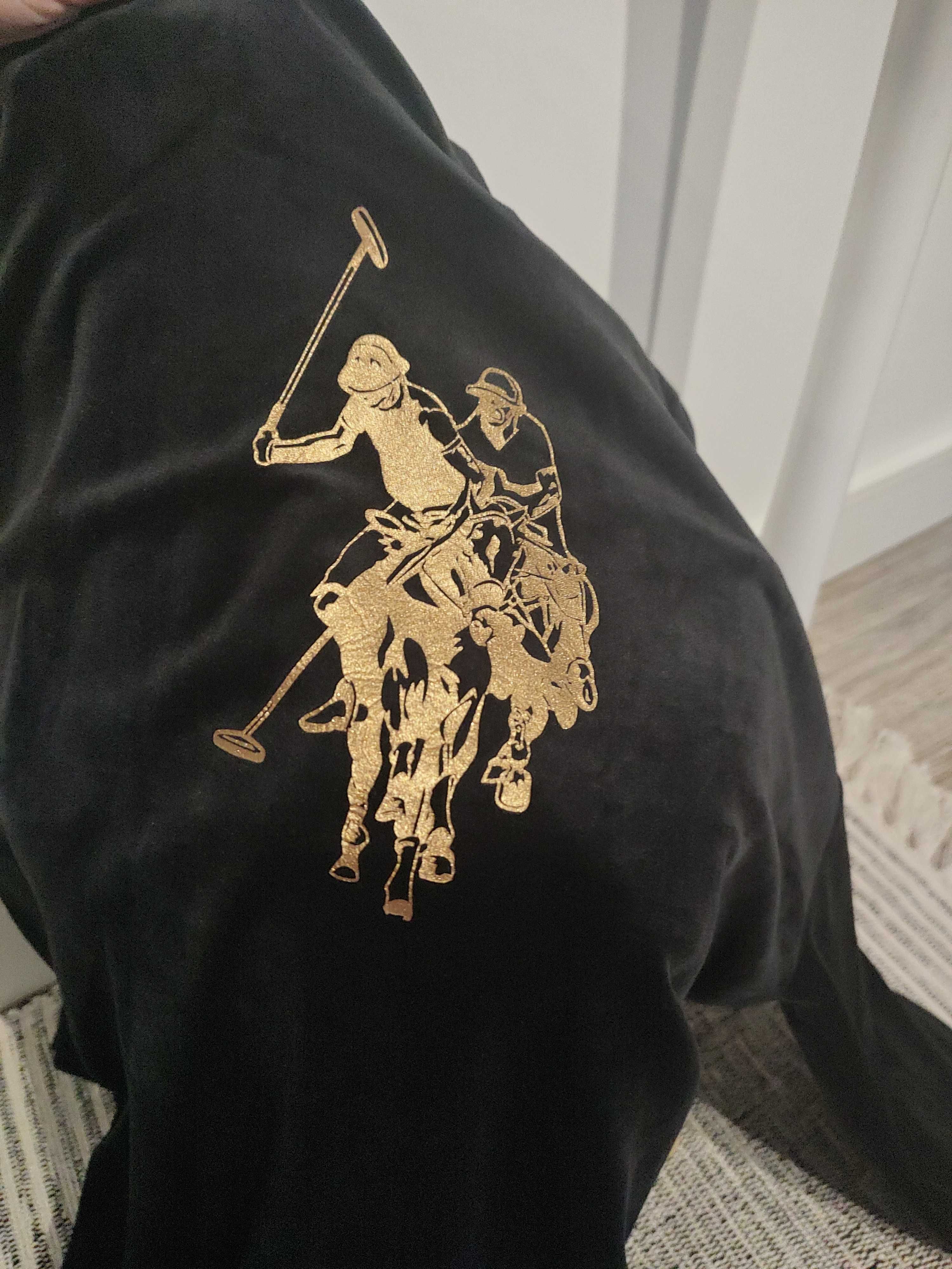 Sukienka bluza tunika welurowa czarna z kapturem u.s. polo assn.
