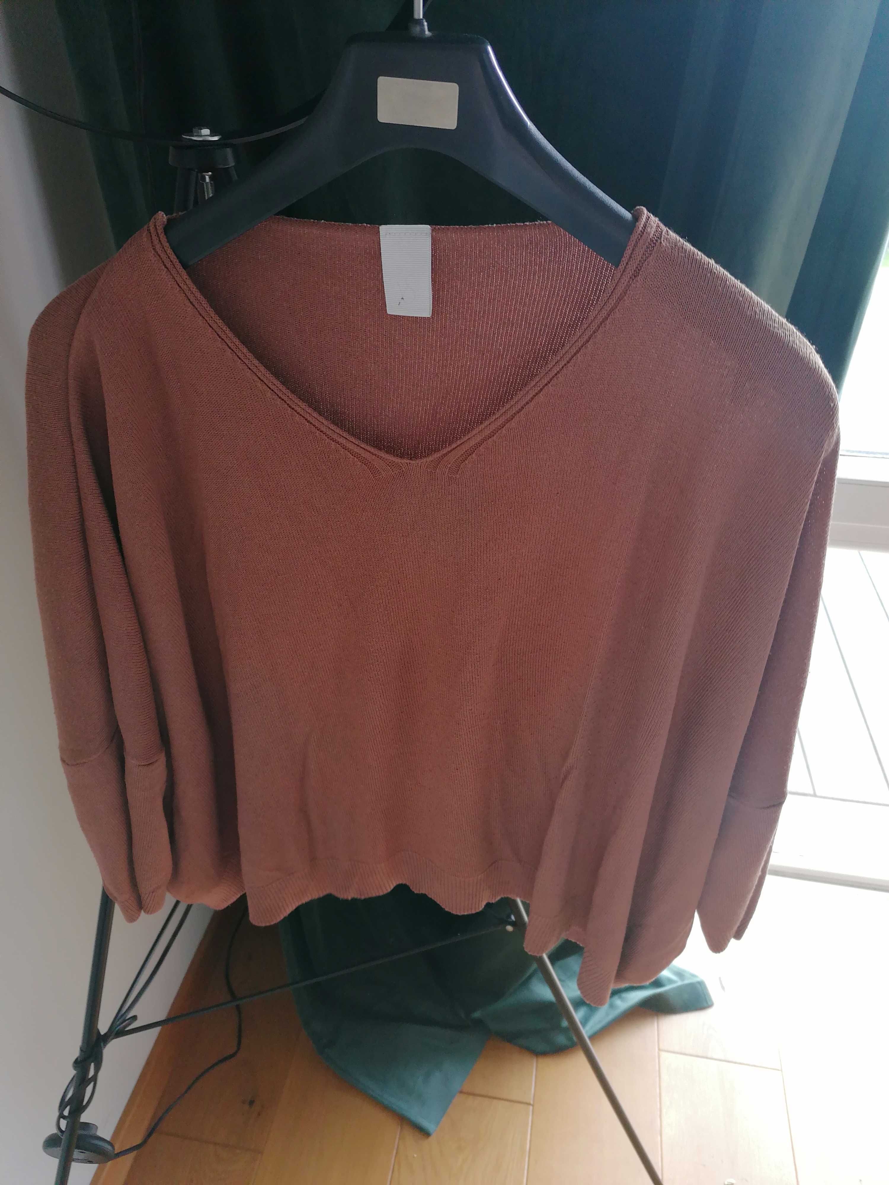 XS sweterek brązowy narzutka oversize Made in Italy