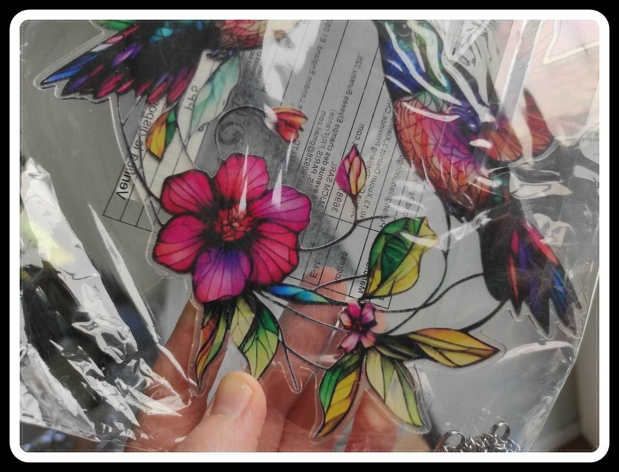 Witraż ozdoba dekoracja okienna ptaki kolibry kwiaty