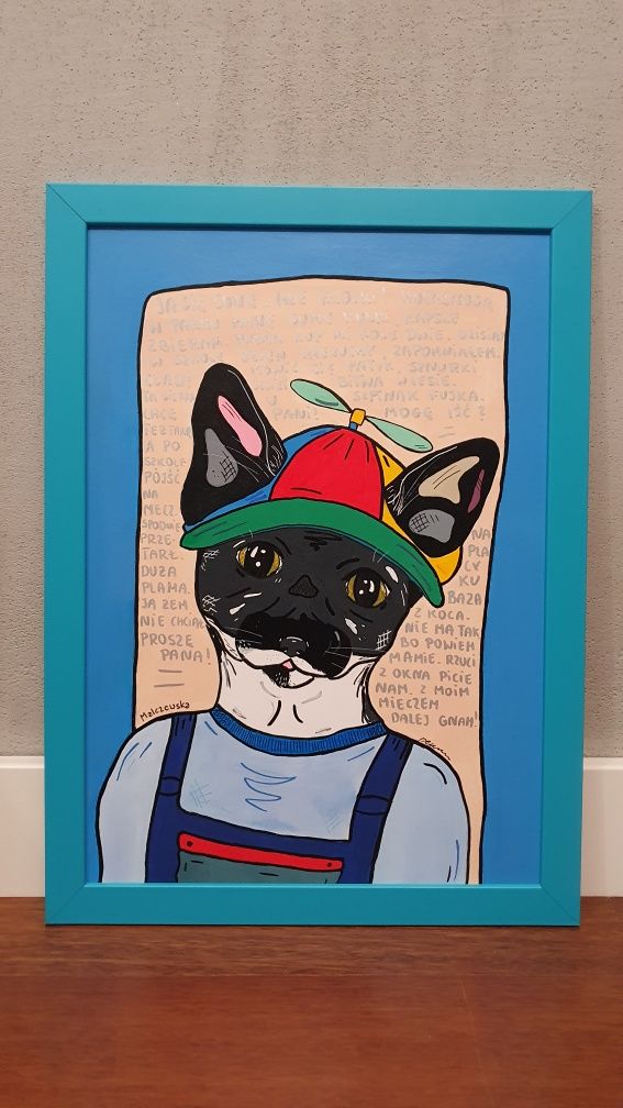 Obraz Kot plakat grafika w ramce kotek handmade A3 dla dziecka pop art
