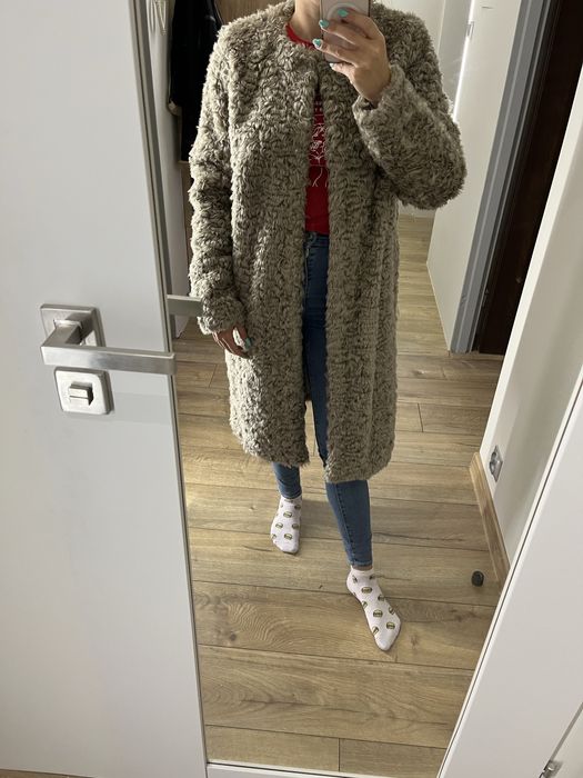 Sztuczne futro brazowe bezowe H&M 40