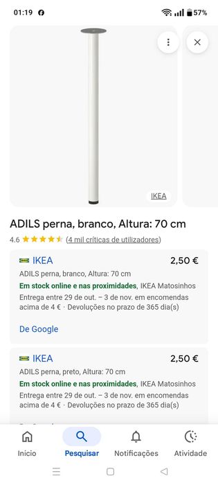 4 pernas de secretária do IKEA, brancas