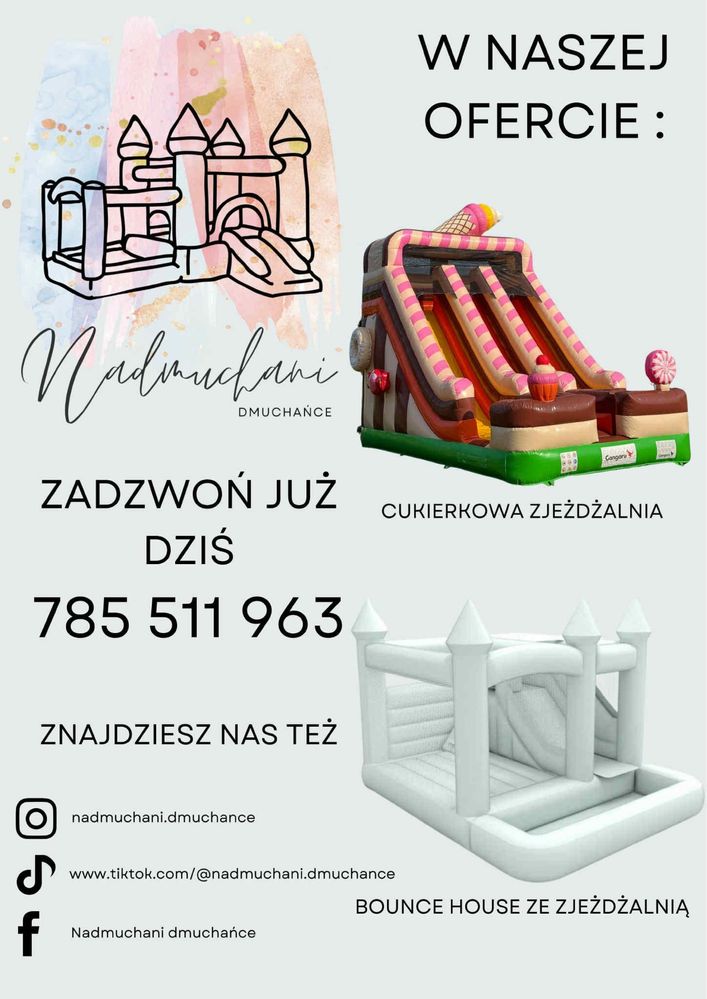 Wynajem dmuchanców - bialy zamek, zjezdzalnia dmuchaniec