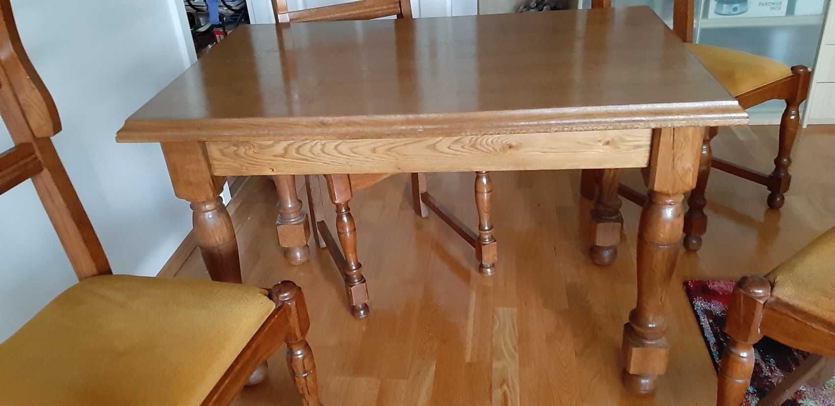 Meble do jadalni dębowe, stół i 4 krzesła