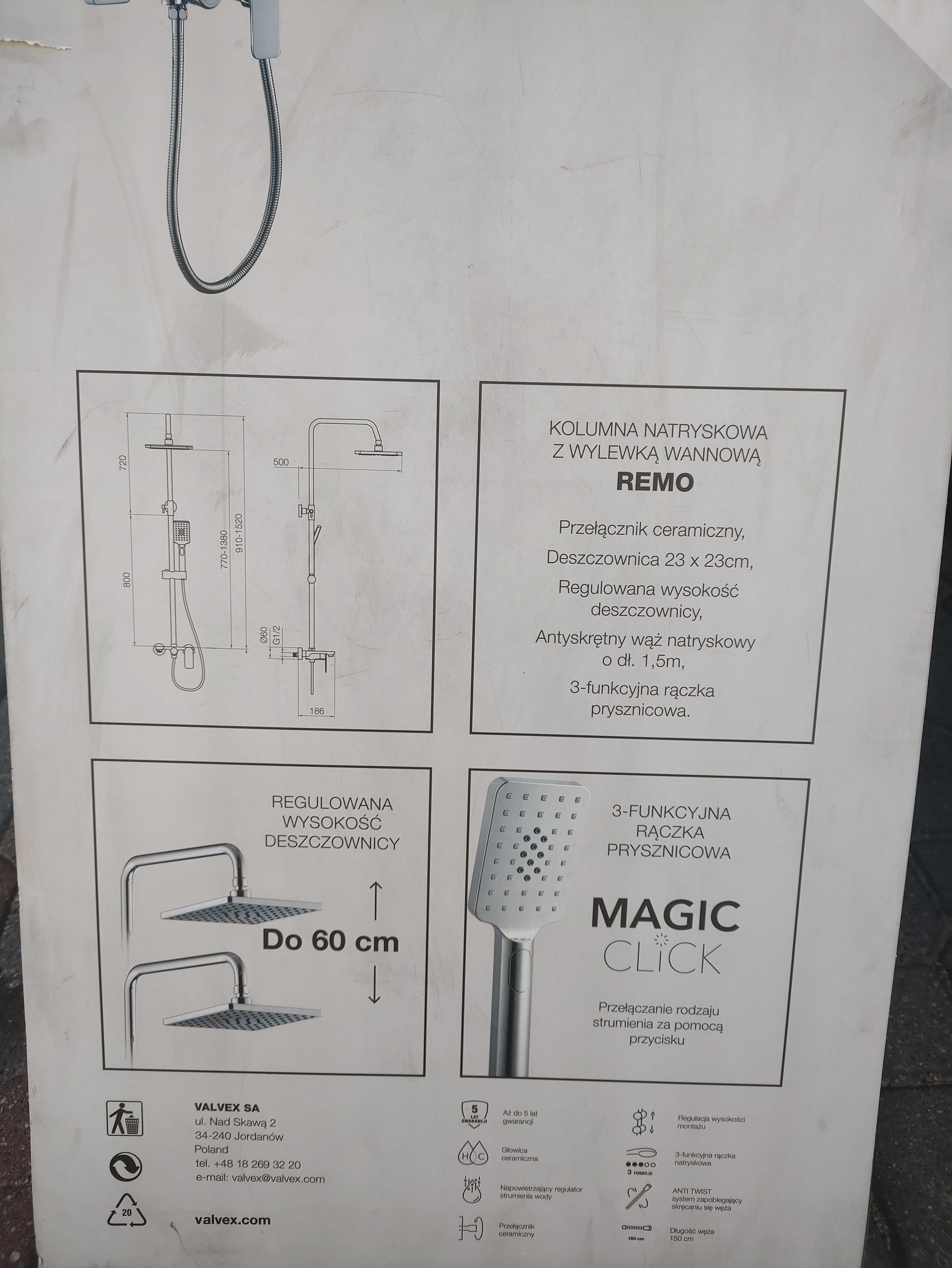 Valvex REMO kolumna natryskowa z wylewką wannową