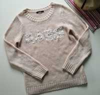 Pudrowy róż sweter z koronką S 36