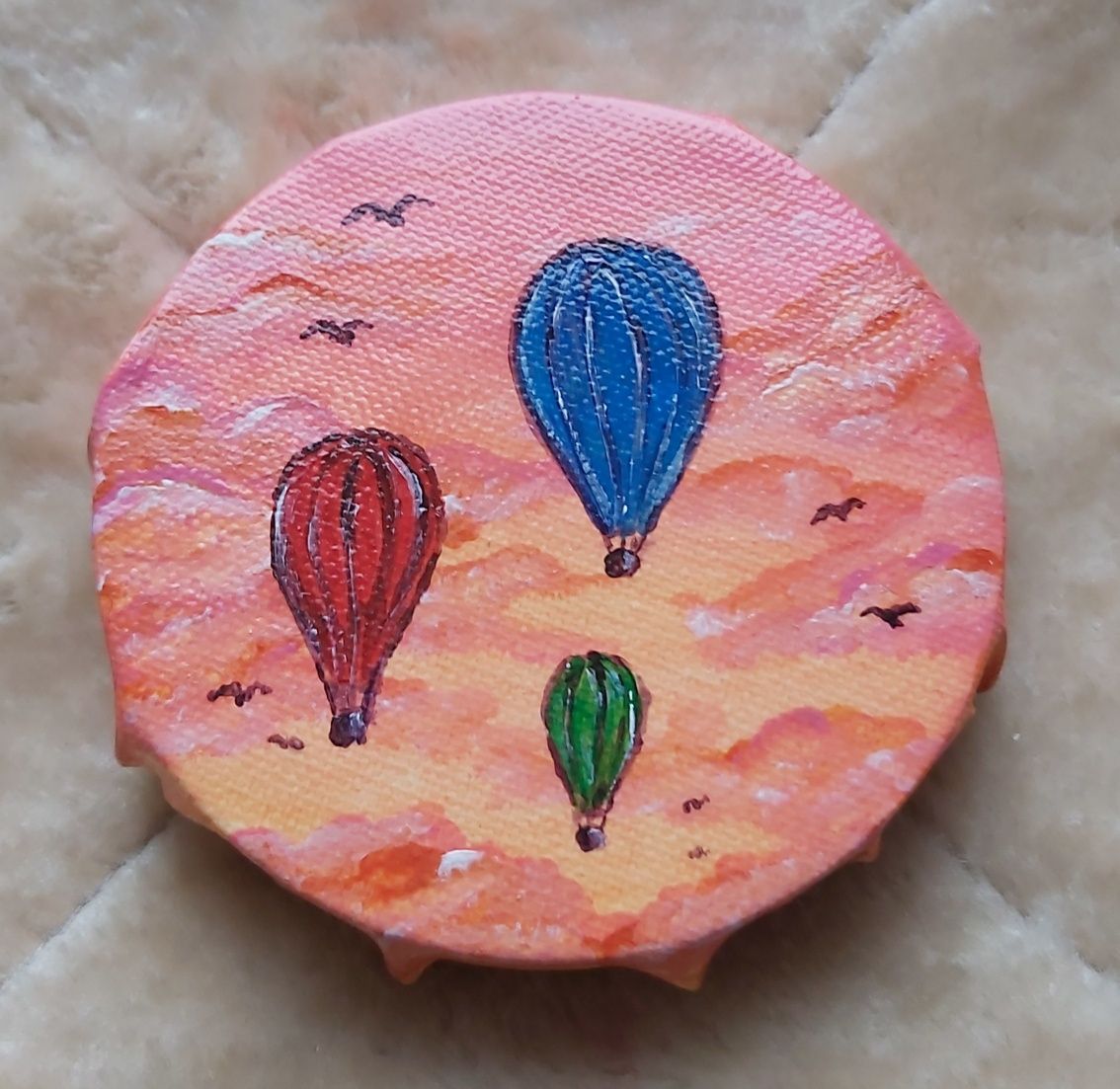 ZACHÓD I BALONY obraz akrylowy okrągłe płótno 10x10cm abstrakcja