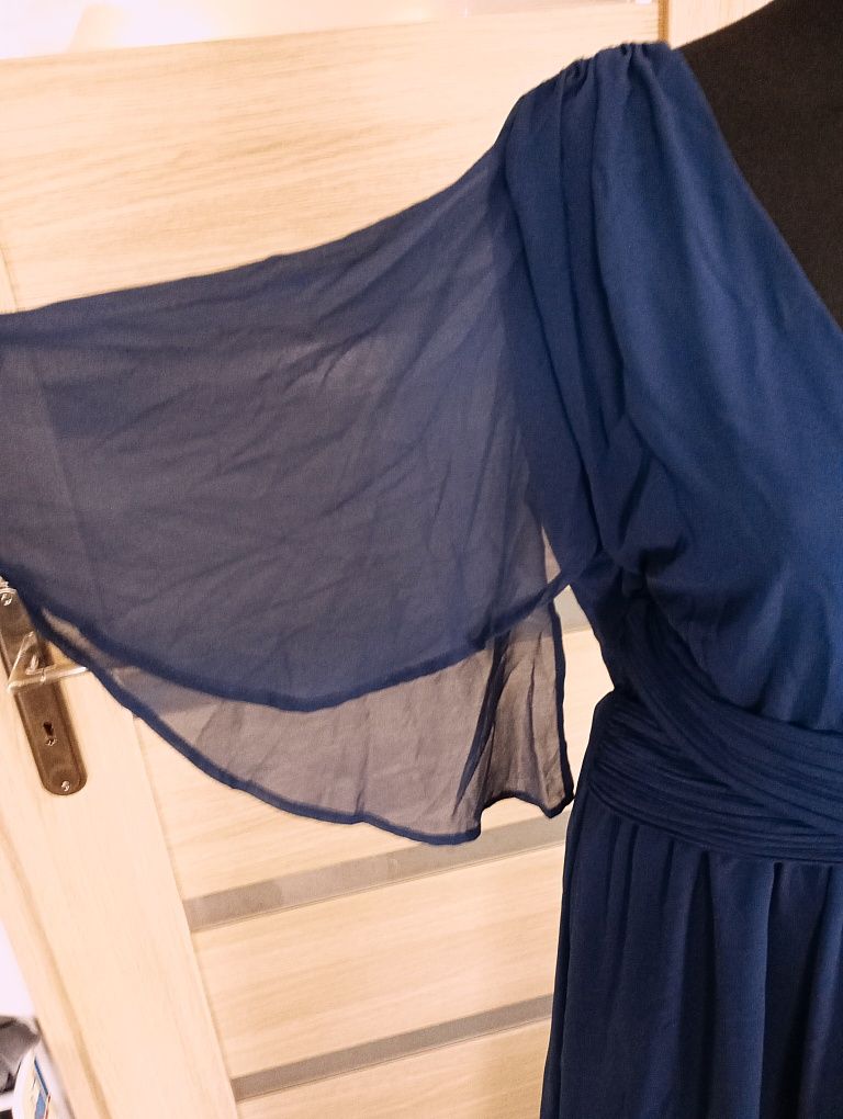 Boohoo Granatowa sukienka maxi 46 plus size curve wesele