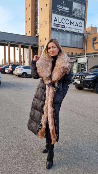 Новинка пуховик оверсайз з натуральним хутром , пуховик  з хутром