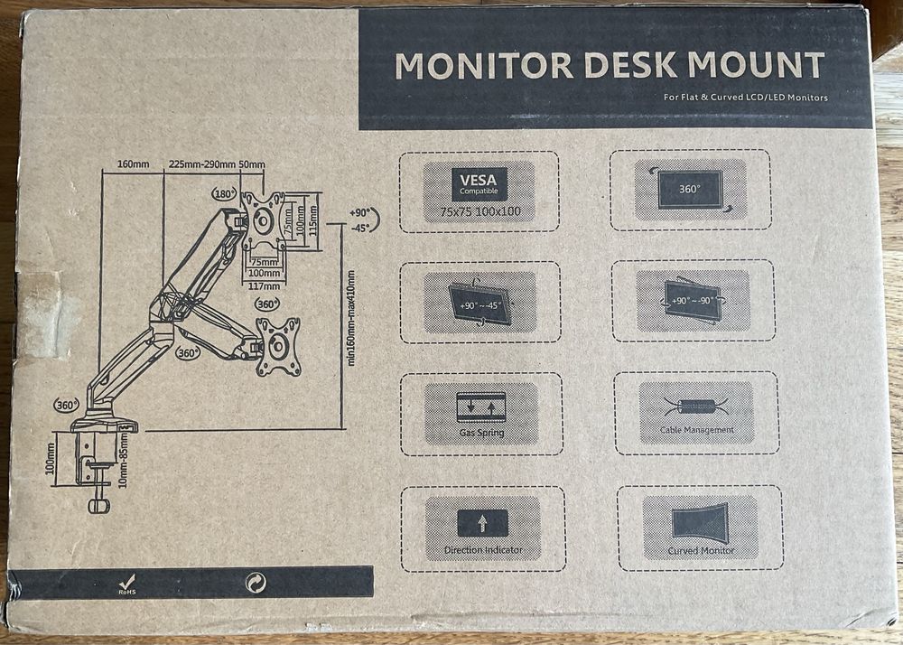 Suporte secretária c/ inclinação / rotação p/ 1 monitor 13” até 27”