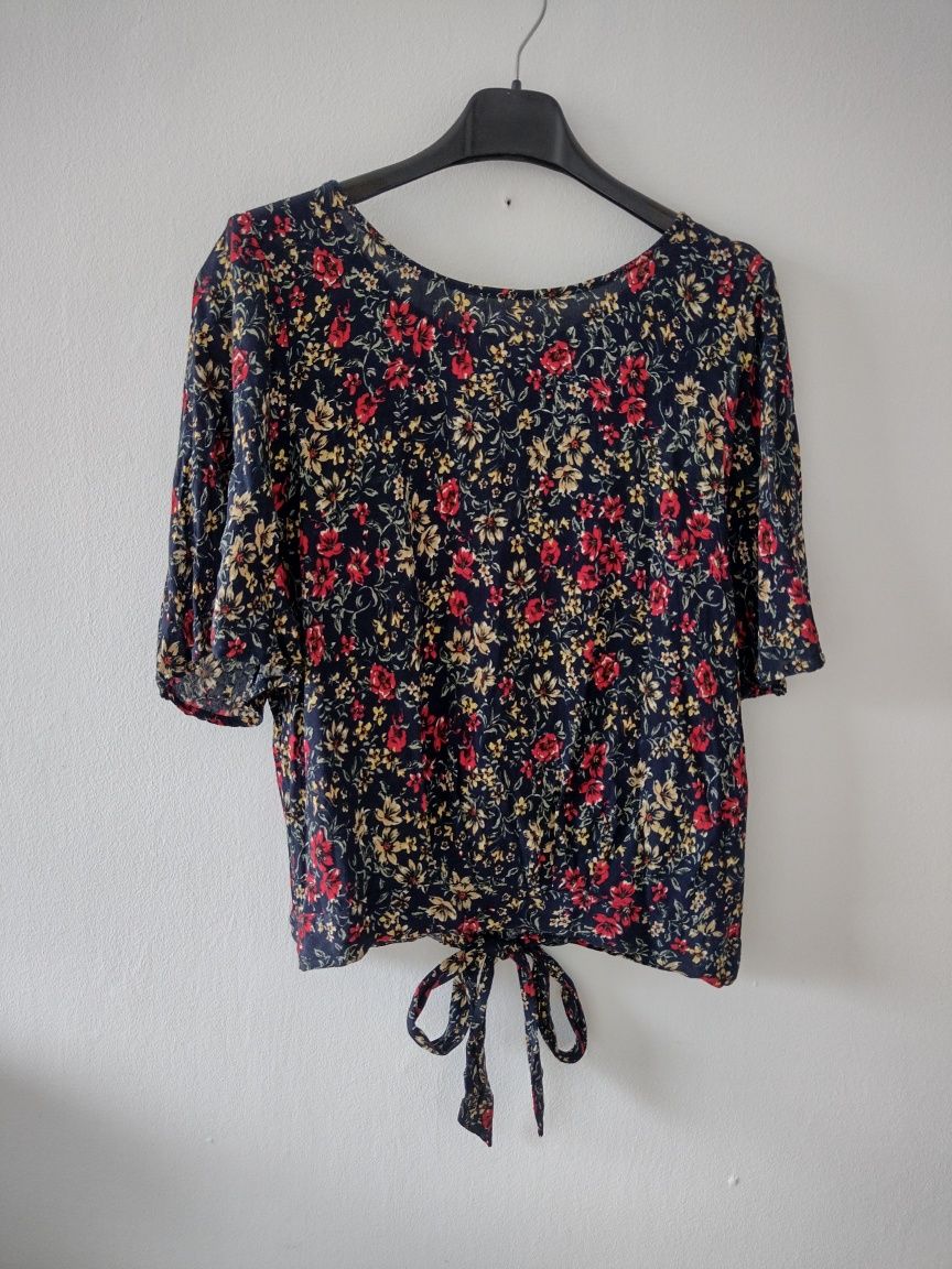 Vintage bluzka t-shirt wycięte plecy w kwiaty apricot 42 XL. 100% wisk