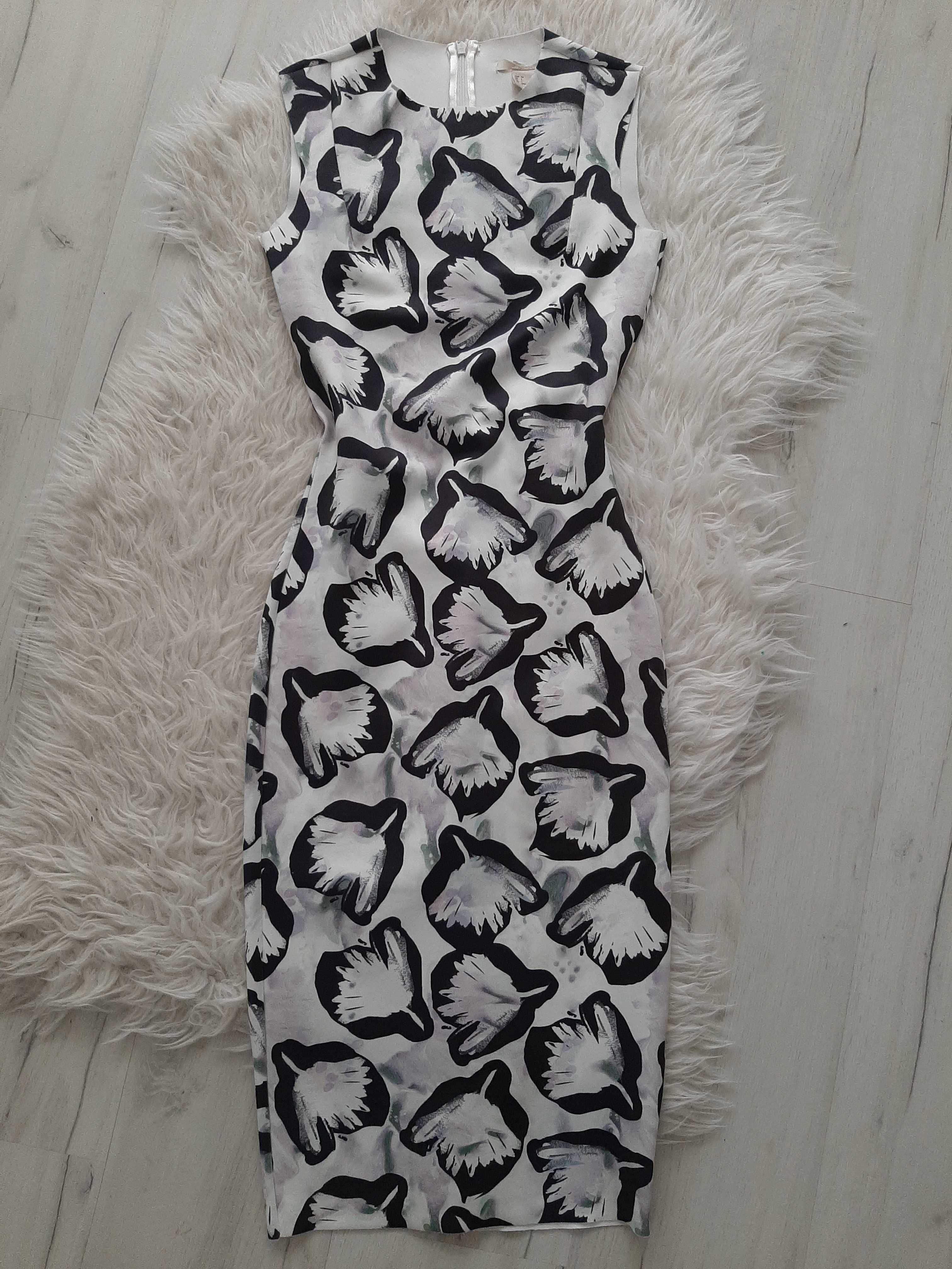 H&M Piękna ołówkowa sukienka midi w liście XS
