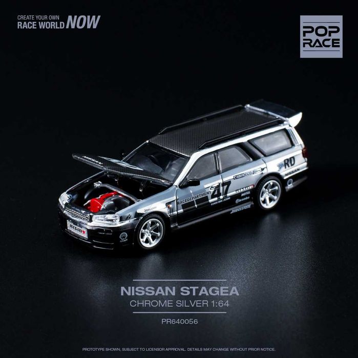 Nissan Stagea Chrome Silver Pop Race 1:64 OPIS