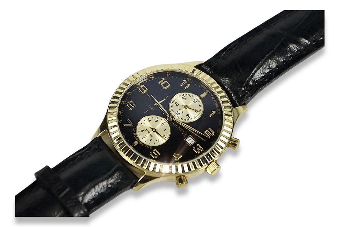 Złoty zegarek męski 14k 585 z żółtego złota Geneve mw007y Ł