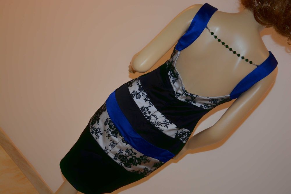 Sukienka ASOS niebieska czarna koronki koraliki 38 10 wyjściowa