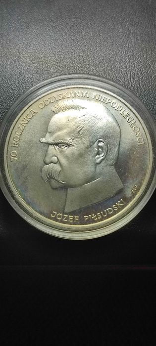 srebrna moneta kolekcjonerska 50000 zł Józef Piłsudski 1988 w kapclu