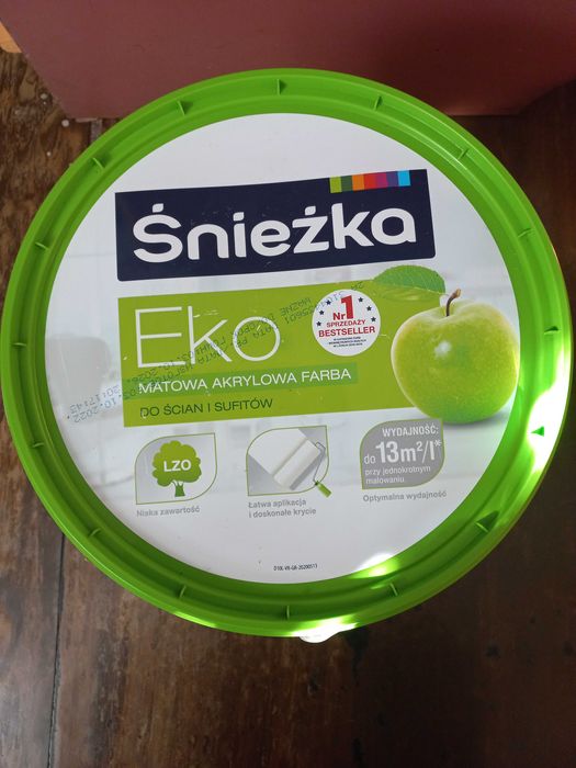 Biała farba Śnieżka Eko 11,5 litra, ekologiczna, matowa, wydajna, Nowa