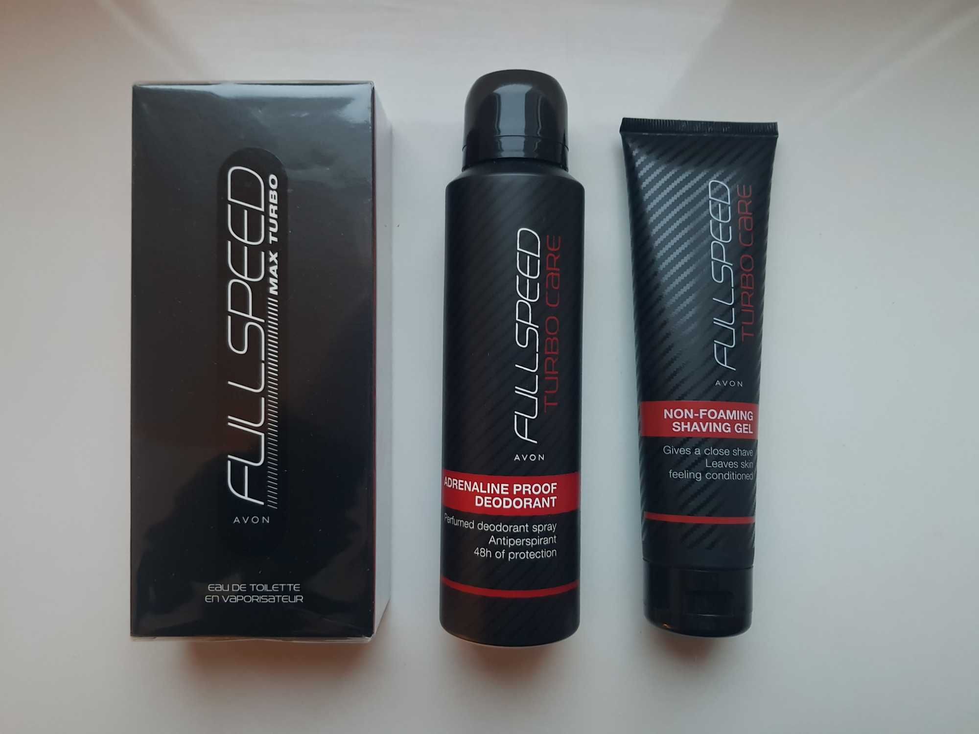 NOWA zestaw Full Speed Turbo Max AVON woda toaletowa 75 ml + deo + żel