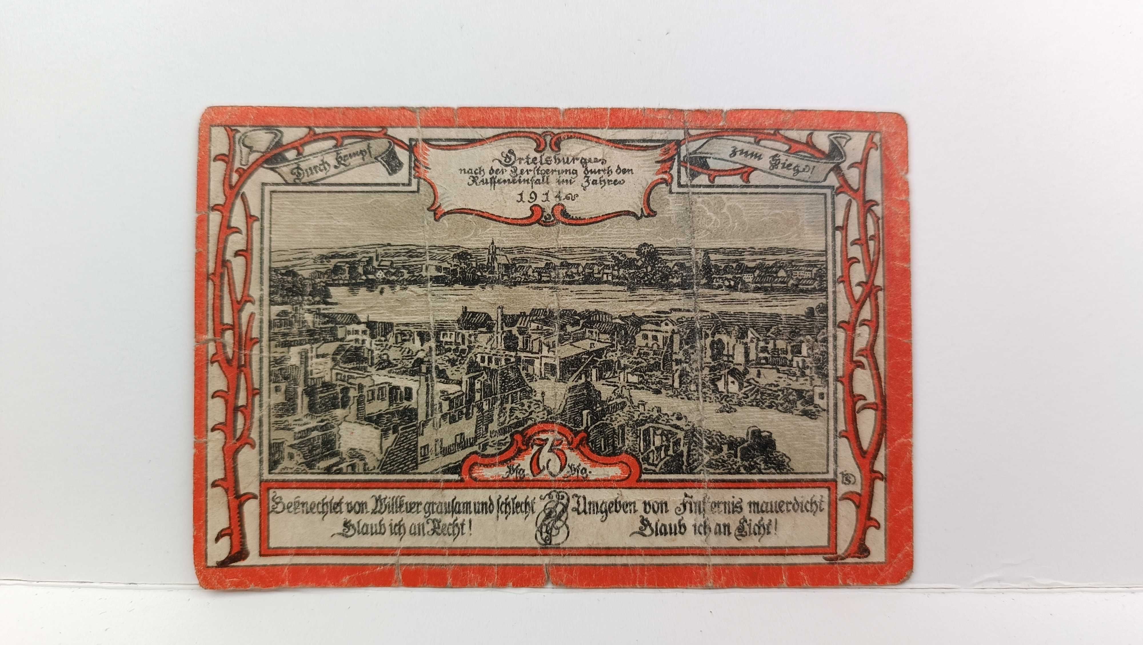 banknot plebiscyt Szczytno Ortelsburg 1920 fünfundsiebzig 75  Pfennig