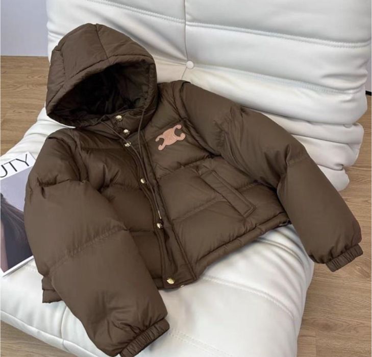 Шоколадний пуховик celine premium рукава відстібуються