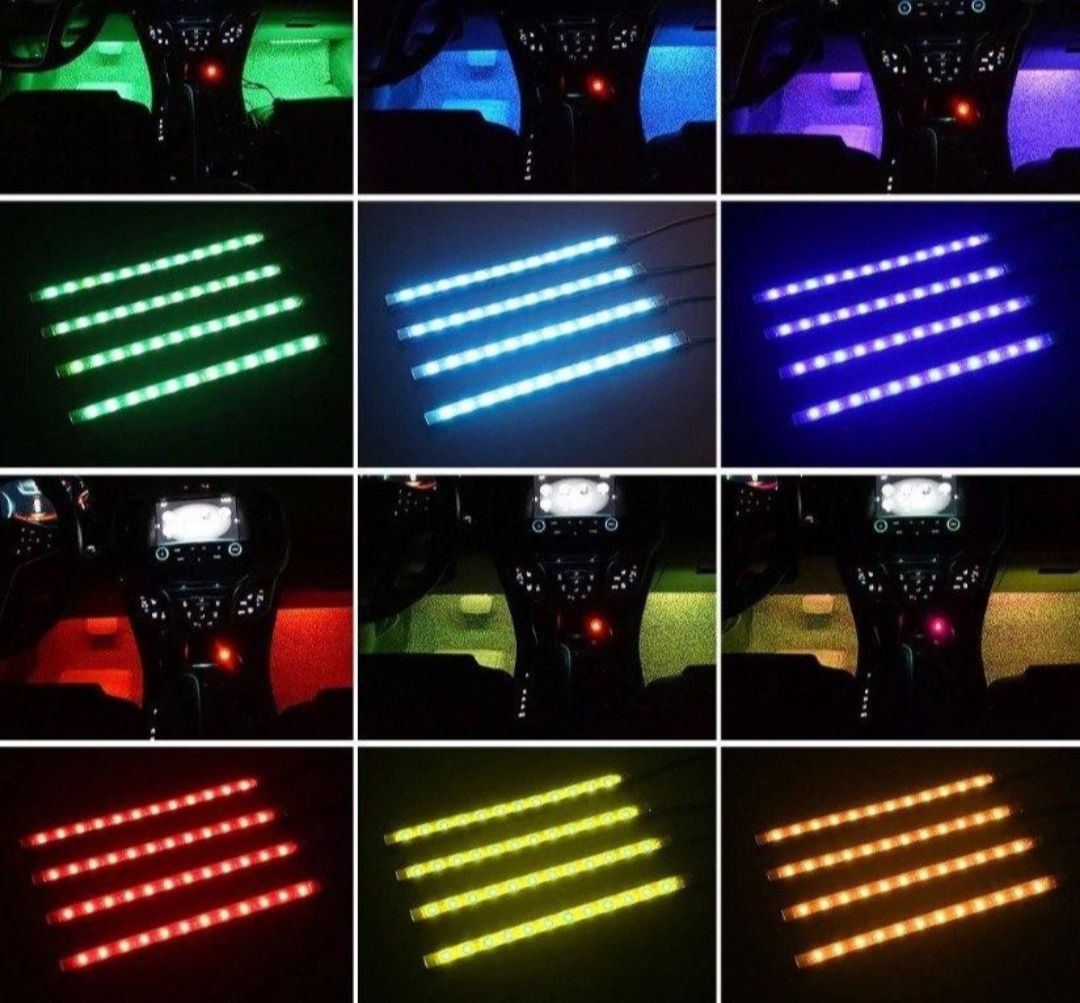 Цветная подсветка для авто питание USB RGB 18 led  7 цветов