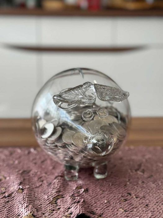 Skarbonka szklana świnka bez otworu do rozbicia 16 cm