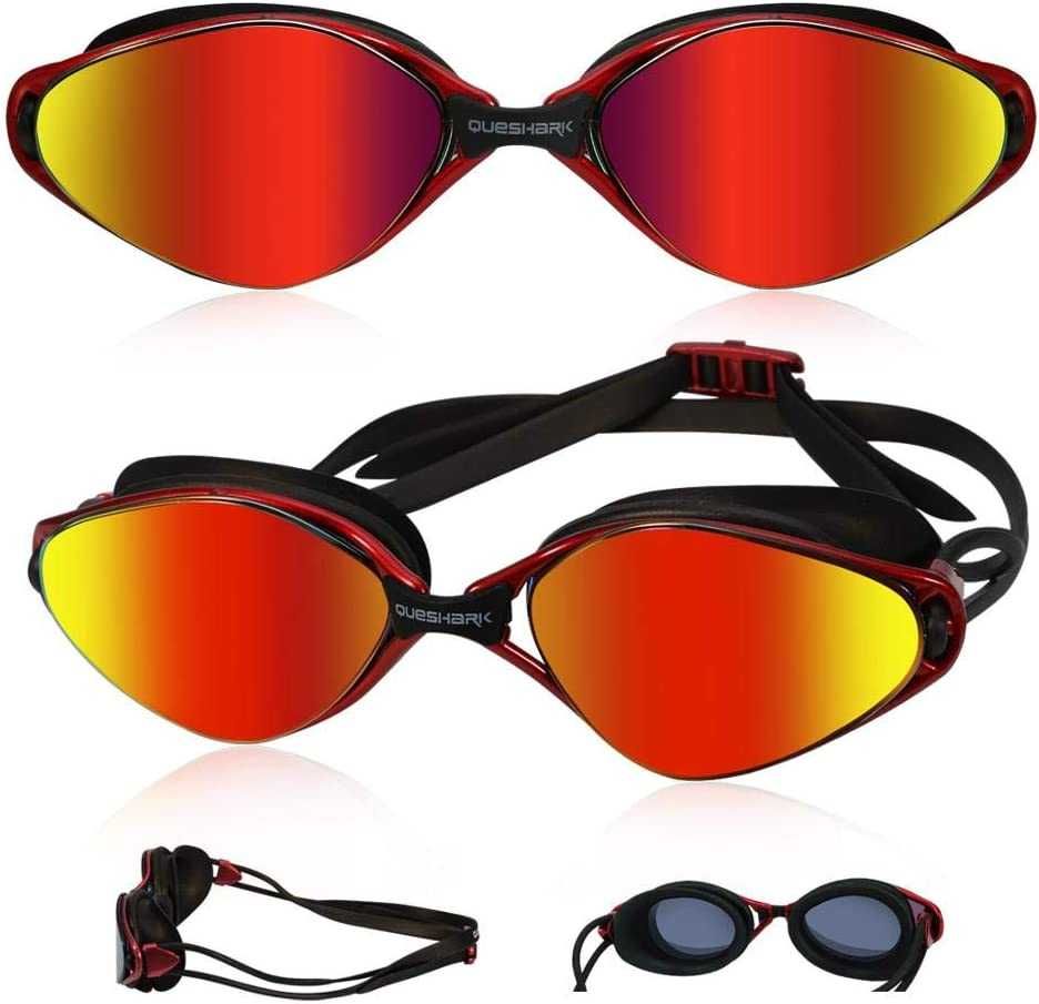 Okulary pływackie Queshark, ochrona UV, czerwone