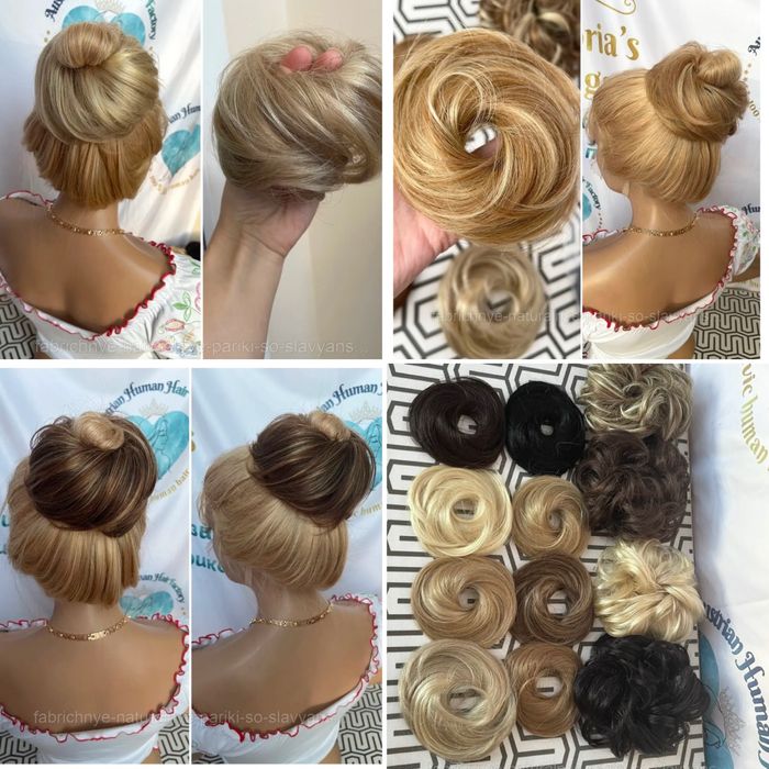 Натуральный шиньон резинка бублик пучок славянские прямые волосы